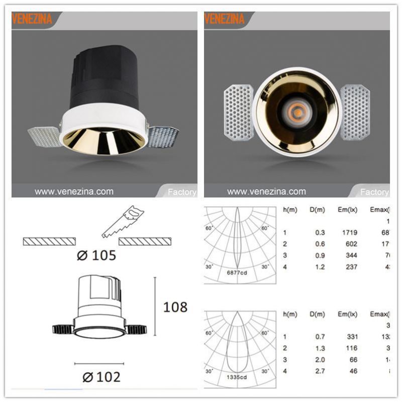 COB LED Ceiling Protect IP65 Invisible-Fixed Aluminum LED Downlight Trimless Down Light