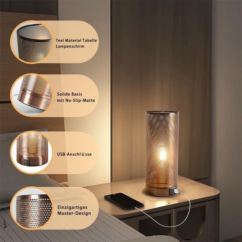 Modern Dimmable Industrial LED Table Lamp USB Charging Port and Socket Bedroom Touch Metal Desk Light Bedside Lamp