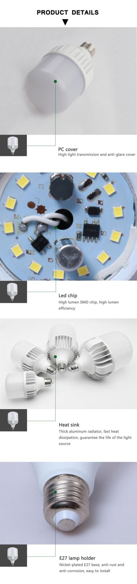 LED T Shape 50W E27 B22 6500K Pure White Dia-Casting Aluminum China Light Bulb LED LED Light Bulb