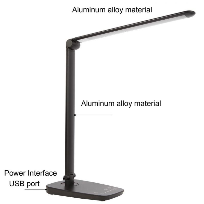 LED Desk Lamp Adjustable, Dimmable Table Lamp Eye Care Energy-Saving, LED Folding Office Reading Light(10W/12V, Touch Control, USB Charging Port, 5-Level Dimmer