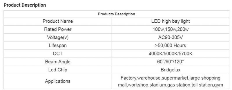 UFO LED High Bay Light 100W 150W 200W Factory Warehouse Gas Station Supermarket Industrial Lighting