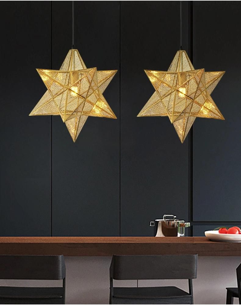 Artistic Stainless Steel Pendant Lamp Star Metal Hanging Lamps Restaurant Decorative Chandeliers