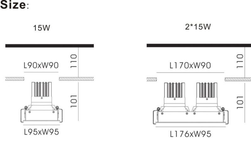 LED Household Sotre/Recessed Grille Light 15W LED Down Light