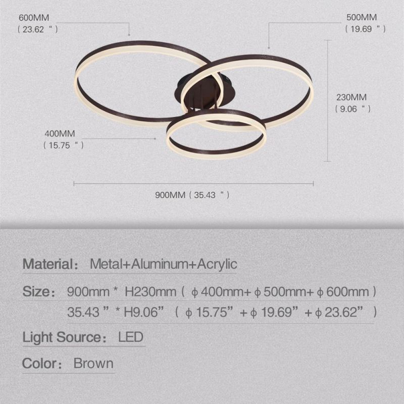 Masivel Three-Ring Circle Lamp Modern Living Room LED Ceiling Light