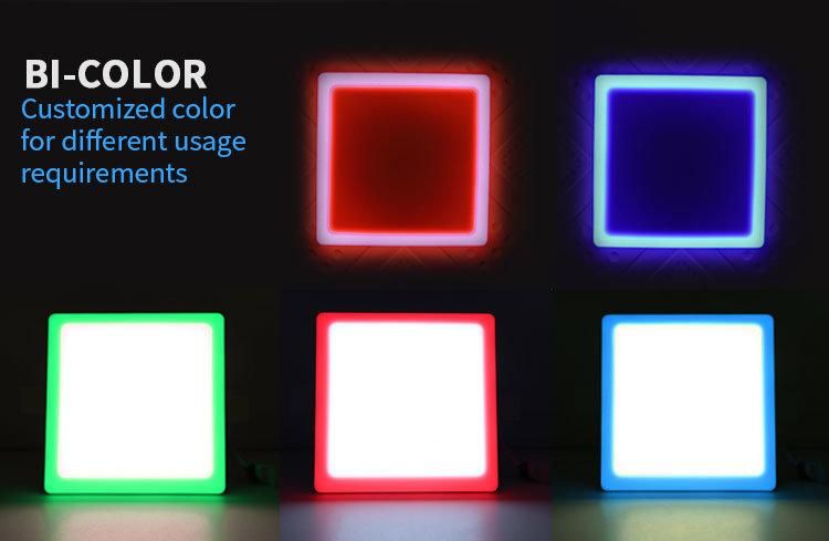 Ce RoHS ISO9001 Double Color Red Green Blue Two Colors18W+6W Frameless Square LED Panel Light 24W