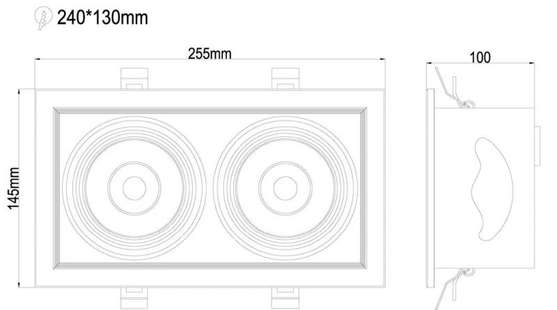 Commercial Hotel Lighting LED Lamp Single Triple COB 2*24W Square Recessed Grille Double Head LED Downlight