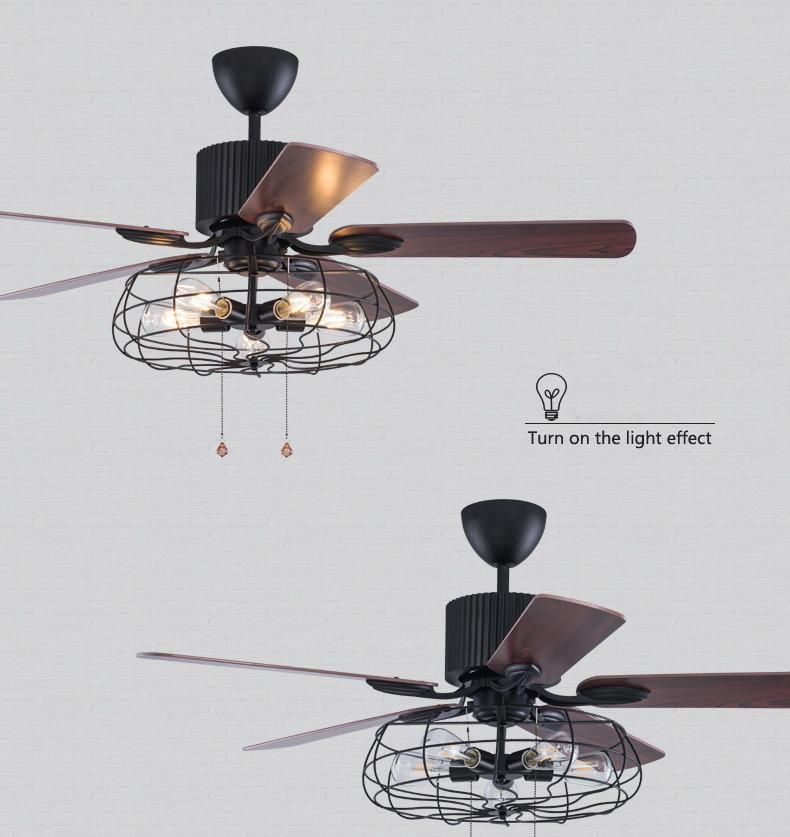 Loft Fan Chandelier Retro Electric Fan Mute Ceiling Fan with Light