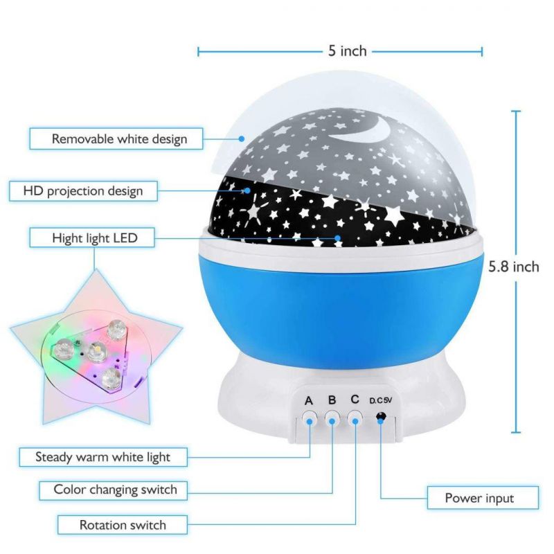 New 2021 USB Rechargeable Colorful Rotatable Baby LED Star Starry Night Light Projector for Kids