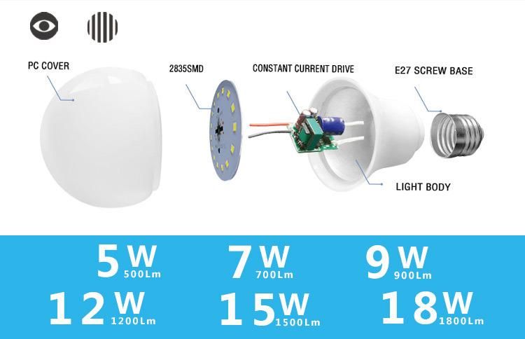 Ce RoHS E14/E27/B22 5W Base LED Bulb Light