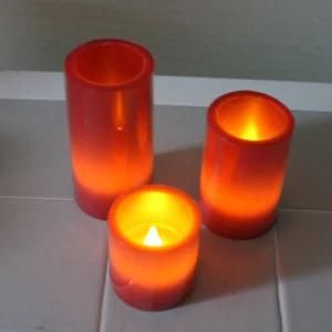 Pure Red LED Candle Set Round Edge Battery Operated Fake Wick Unscented Flameless Wax Pillar Candles Assorted Sizes Red Color