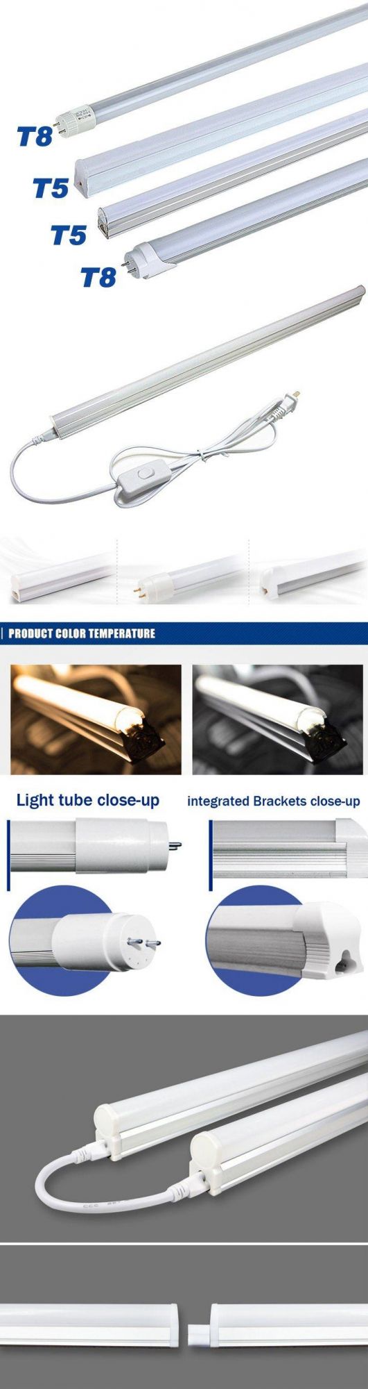 Aluminum 18W Cool White T5 T8 LED Tube with 120 Degree Beam Angle