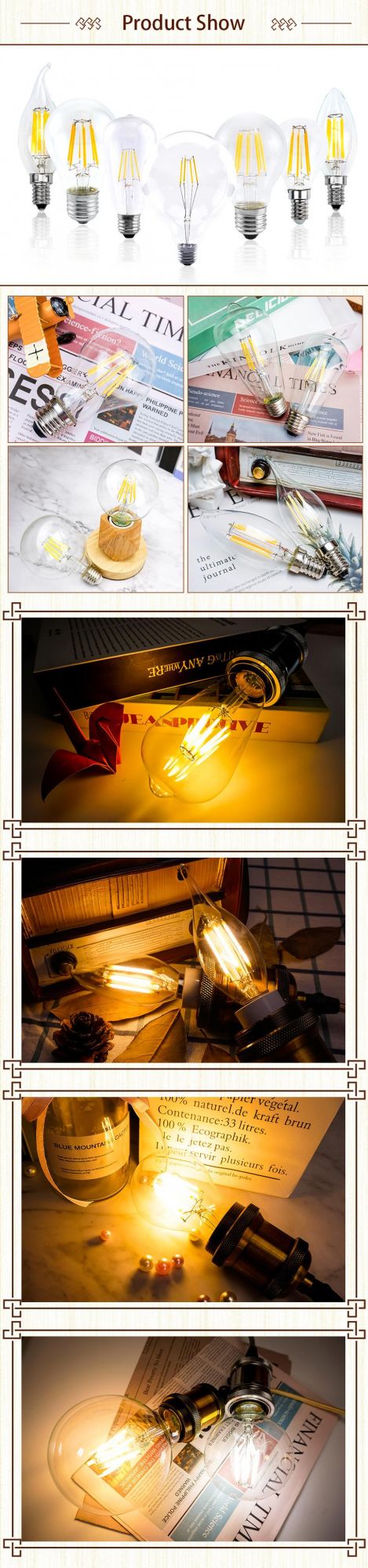 LED Candle Bulb C35 G45 St64 Vintage Lamp E14 LED E27 A60 G95 G125 220V LED Globe 2W 4W 6W 8W Filament Edison LED Light Bulbs