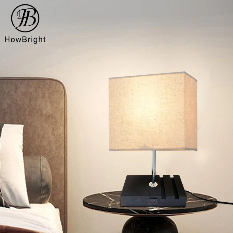 How Bright Nordic Style with USB Charging Table Lamp Black Color for Home Hotel Office Bedside Wood Base Table Lamp