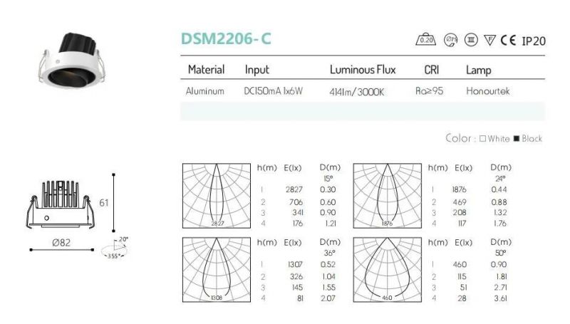 Hight Quality Aluminium Recessed Ceiling Down LED Downlight Internal Driver