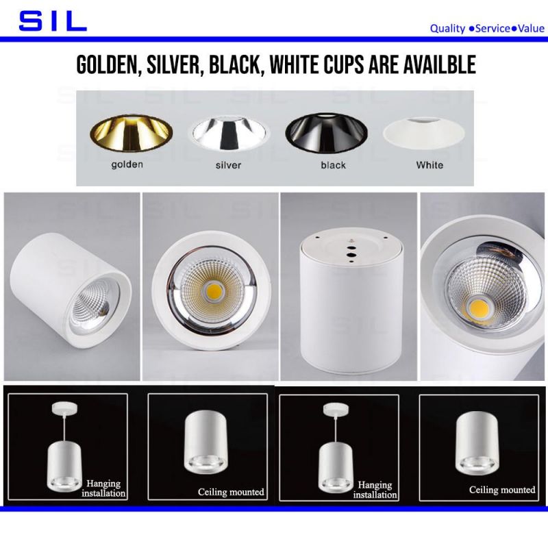 LED Downlights Black and White Aluminum Hotel 15W Ceiling Surface Mounted Recessed LED COB Down Light
