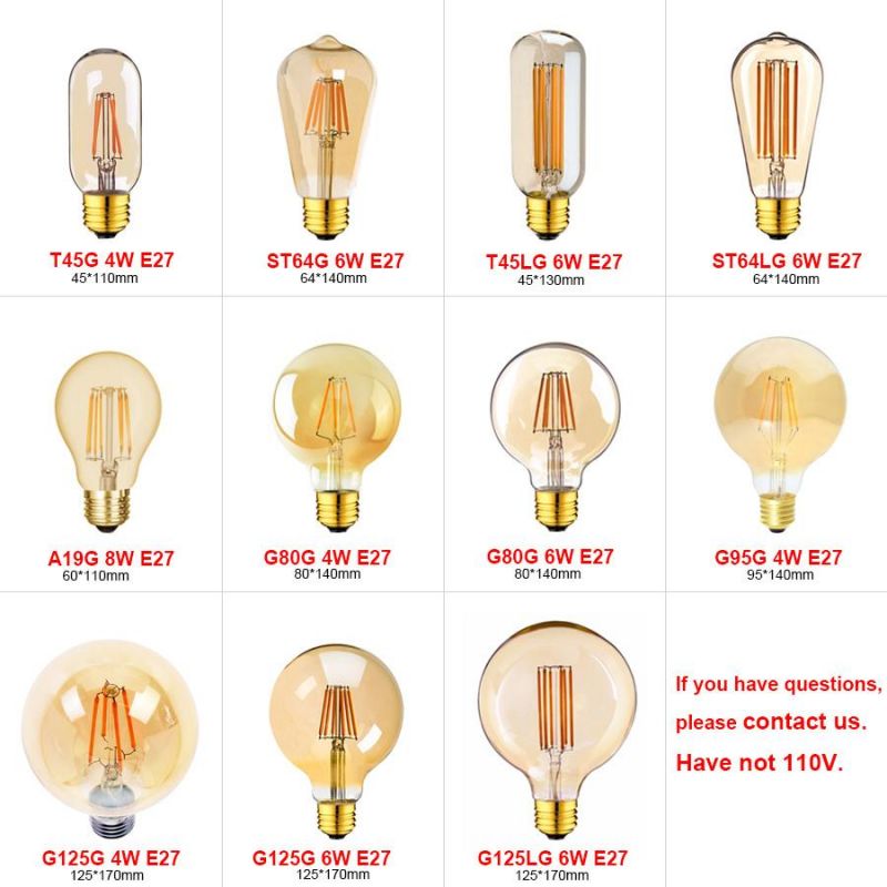 E14 E27 LED Dimmable Filament Bulb Retro Edison Light Bulb 220V Lamp Gold Tubular Chandelier Night Lamp 0.5W 1W 2W 3W 4W 6W 8W