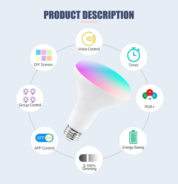 Multiple RGB Colors Dimmable 9W Br30 Smart Bulb for Bars