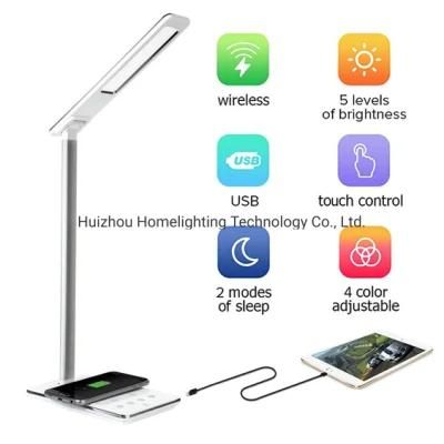Jld-0319 Qi Touch Dimming LED Folding Desk Lamp with Wireless Charger with USB Port