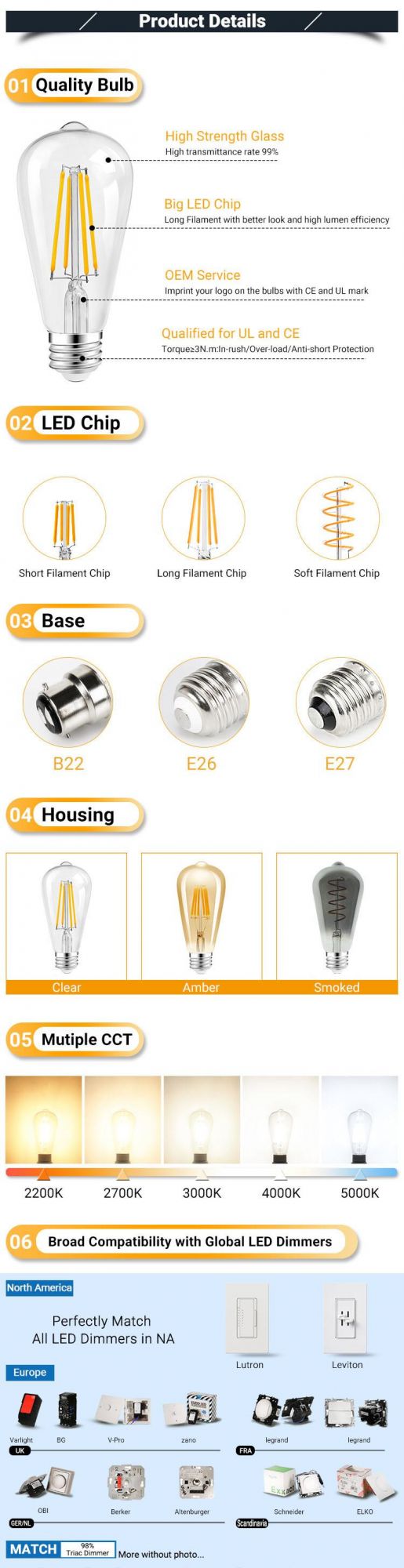 Dimmable St64 6W Edison Bulb Lamp E27 Vintage Light Bulb