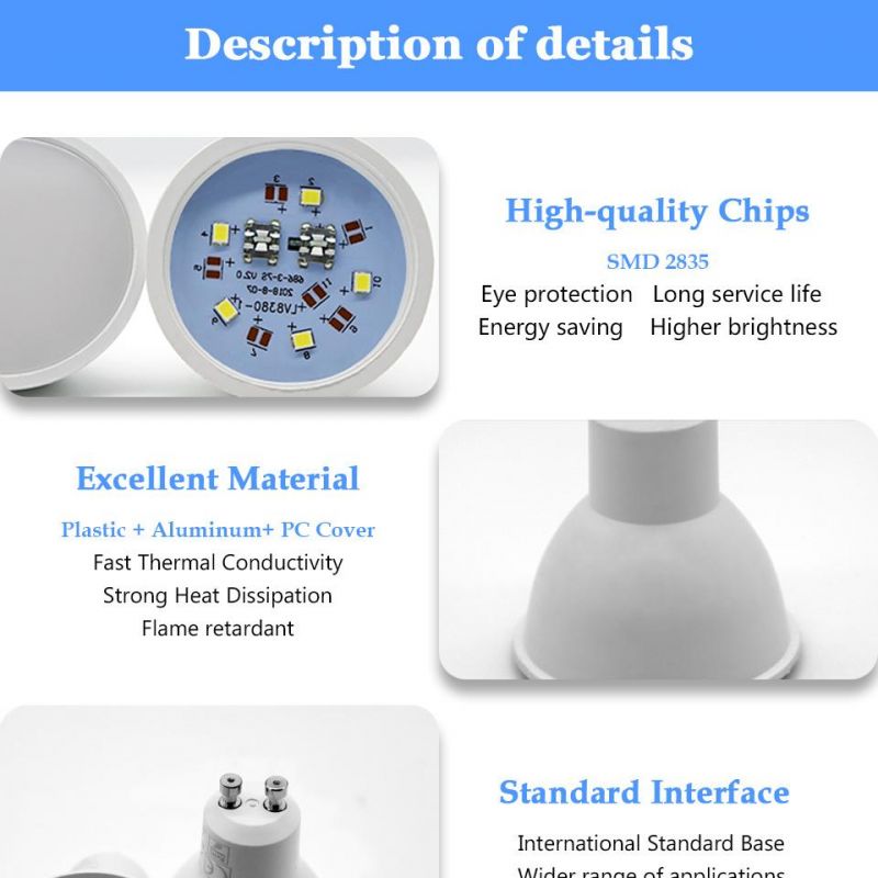 China Factory Price Energy Saving Lamp LED Bulb Light High Brightness 5W LED SMD GU10 Spotlight LED Lamp for Home Decoration Indoor Lighting CE RoHS ERP Approve