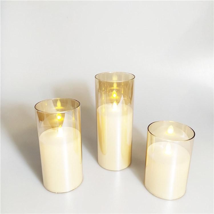 3D Real Flame Grey Glass Home Decoration LED Candles with Flickering Flame