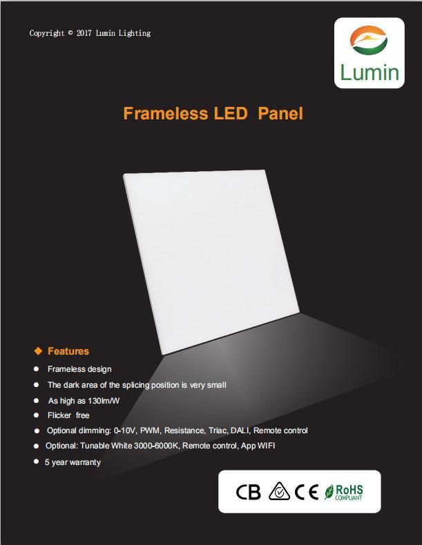 LED Frameless Panel Light with Emergency Function Optional