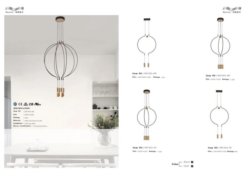 Masivel Lighting Modern Decorative C Shape LED Pendant Light of Indoor Chandelier Light