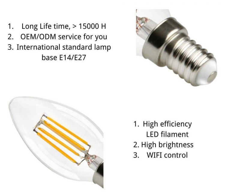 Candle Filament Lamps-2W 4W 6W Larger Filament Chip, Higher Efficiency