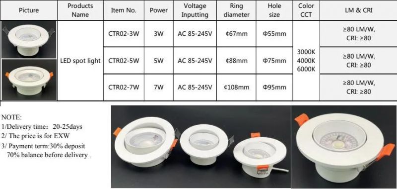 3W 5W 7W CCT Colour Adjustable Downlight Spotlight Down Light Ceiling Recessed LED Spot Light