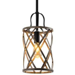 Wooden Black Iron Circle LED Pendant Light and Hanging Lamp