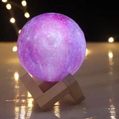 Popular Design Rechargeable LED Night Light Wood Base RGB Color 3D Moon Lamp with Remote