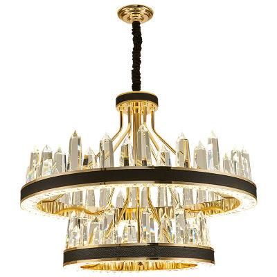 Modern Hanging Lighting Luxury Circle Rings Pendant Light Ceiling Gold LED Crystal Chandelier