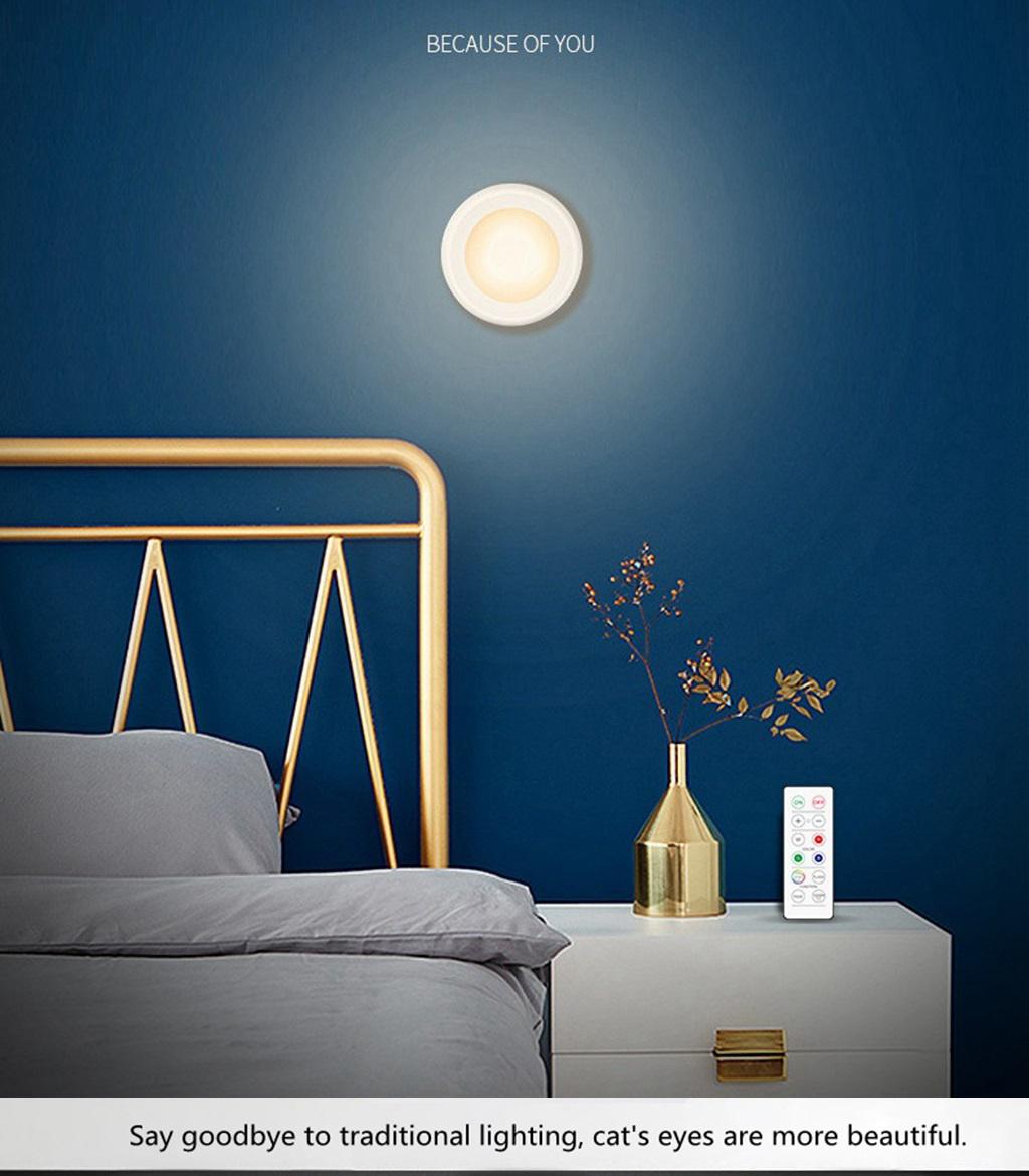 LED Remote Control Cabinet Lamp Small Night Light Round Shape with Battery Supply 0.6W