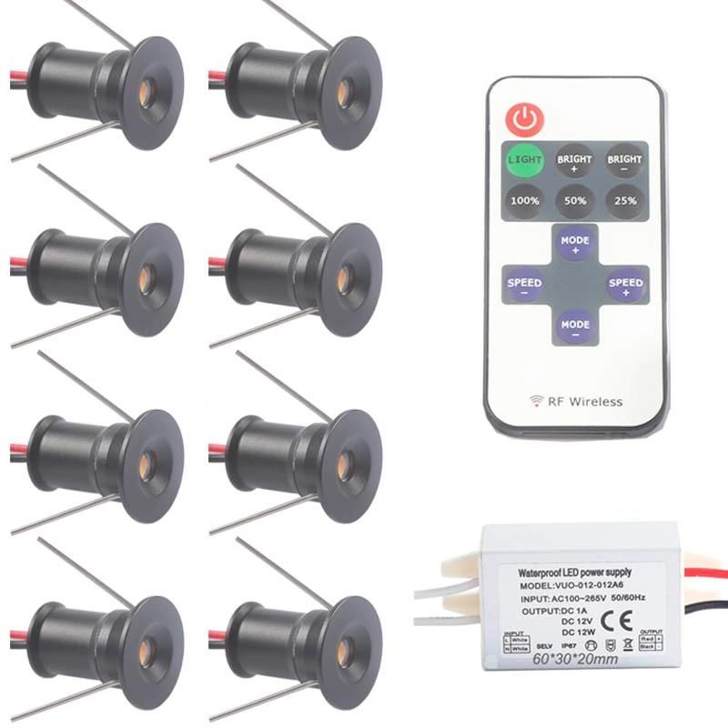 RF Remote Smart Dimmable 1W 12V LED Mini Bulb Spot Lamp + Slim Driver Adapter Flash Dim Sauna Stair Light with Switch Controller