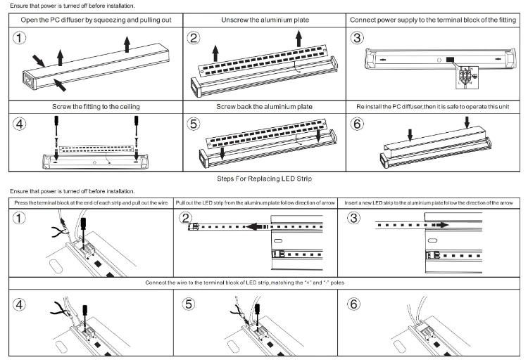 Ogjg Indoor 2FT 4FT Low Profile Ceiling LED Batten Lighting