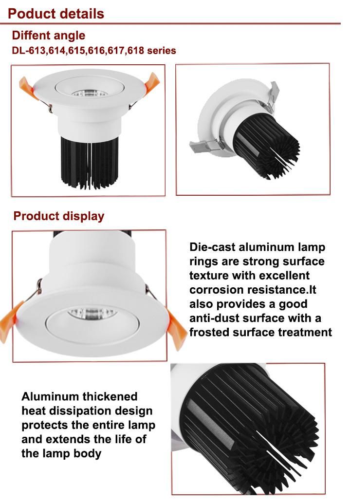 Famous COB Chip Round 12W 20W 30W 40W 50W 60W White 80ra Indoor IP20 Aluminum LED Down Lighting