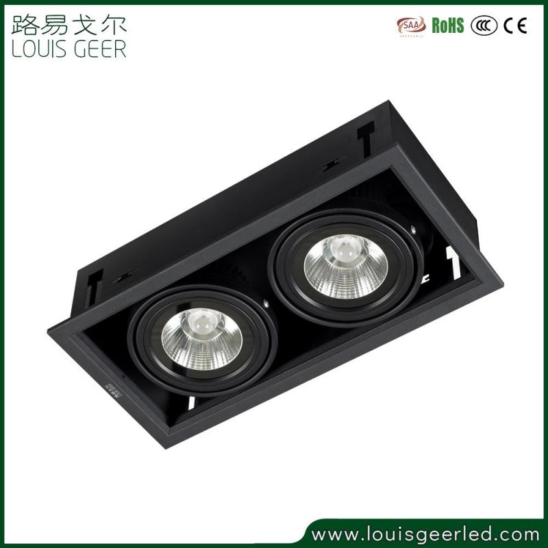 2020 Double Head 24W 30W Ceiling Recessed Mounted Rectangle COB LED Grille Downlight Spot Grille Light Fixture