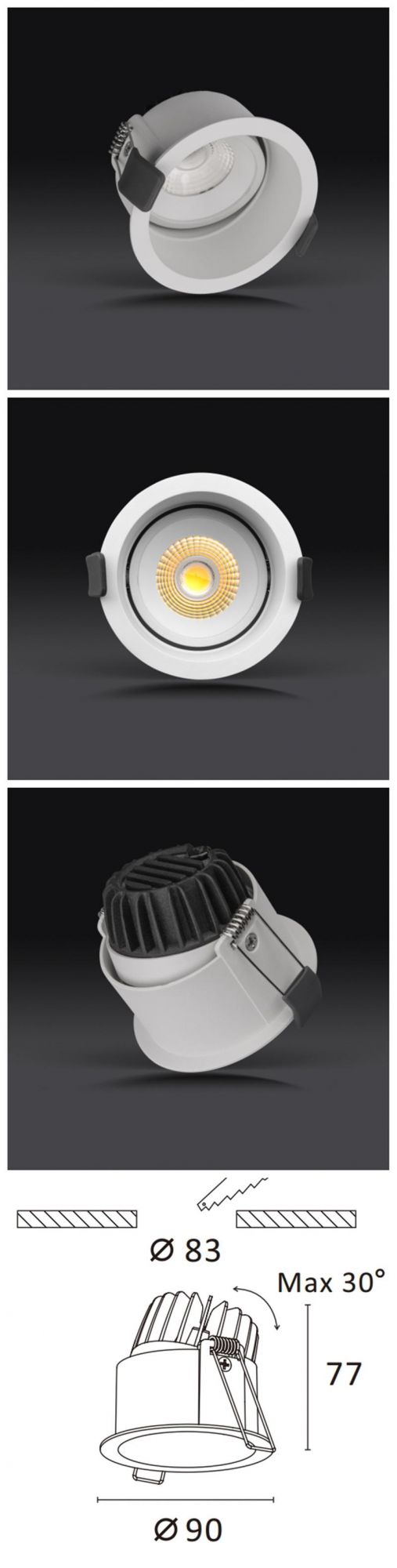 Hotel, Shopping Mall LED Ceiling Light Deep COB Recessed Spotlight, LED Downlight