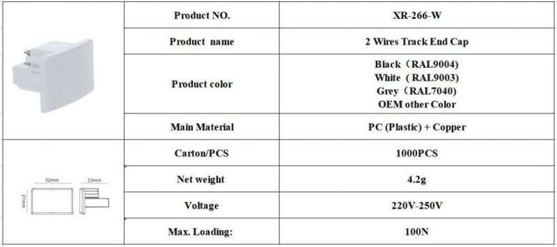 X-Track Single Circuit White End Cap for 2wires Accessories