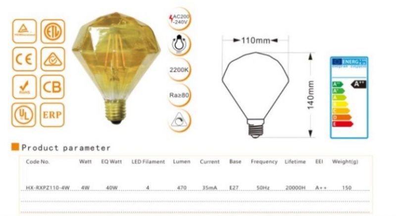 Energy Saving Vintage LED Filament Bulb Decoration Lamp