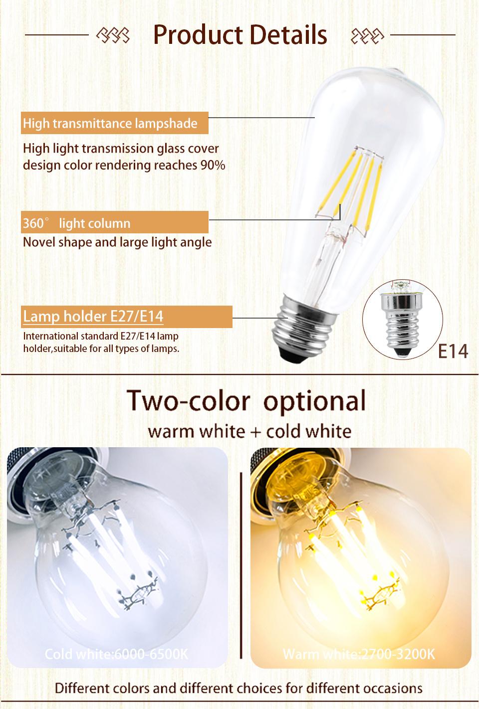 LED Candle Bulb C35 G45 St64 Vintage Lamp E14 LED E27 A60 G95 G125 220V LED Globe 2W 4W 6W 8W Filament Edison LED Light Bulbs