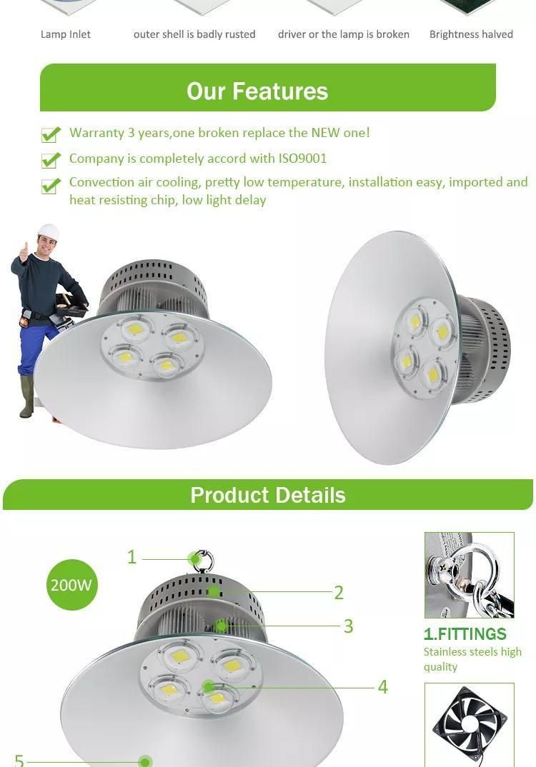 50W 80W 100W 120W 150W 200W 300W 400W Isolated Wide Voltage Waterproof Driver COB Lamp LED High Bay Light