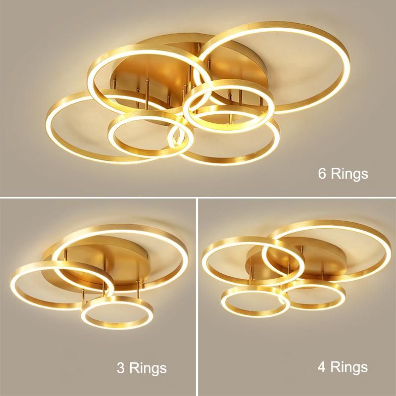 Luxury Hotel Golden Rings Acrylic LED Ceiling Lamps