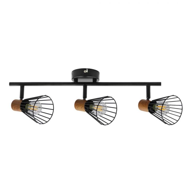 Classic Metal Iron Spot Light Woode Grain E14 Bulb 2/3/4 Heads Decorative Track Lighting