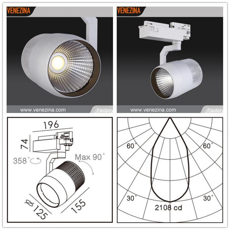 T6002 Ugr15 3-Circuit Track High Power LED 30W/40W/50W LED Track Spotlight