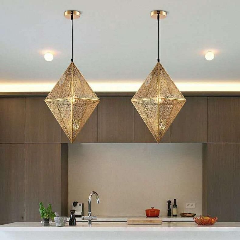 Modern Creative Art Stainless Steel Pendant Light LED Gold Chrome Rose Gold Geometric Polyhedron Chandelier