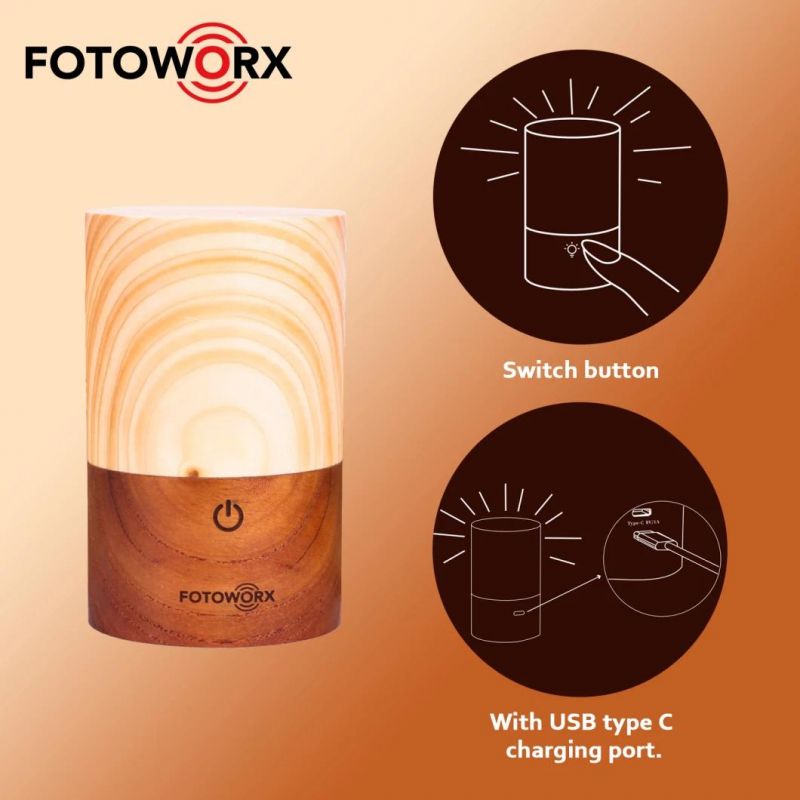 Fotoworx Genuine Wood Night Light Touch Sensor LED Bedside Lamp Light