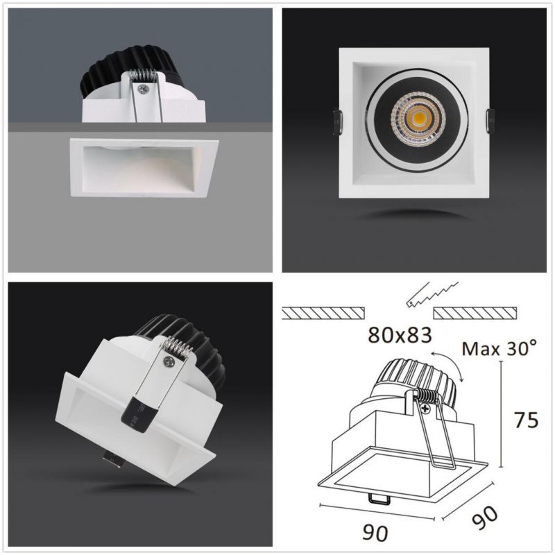 Square Gimbal Downlight COB 10W Interior Deep Recessed Waterproof IP65 5-Year Warranty Small LED Down Light