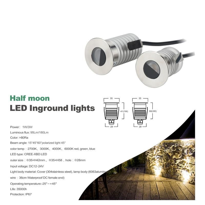 1W 12V IP67 CREE LED Spotlight for Outdoor Wall Stair Bathroom Lighting Lamp