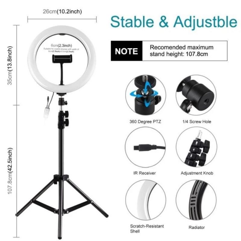 Dimmable LED Desktop Live Broadcast Support Ring Light with Tripod Stand Cell Phone Holder